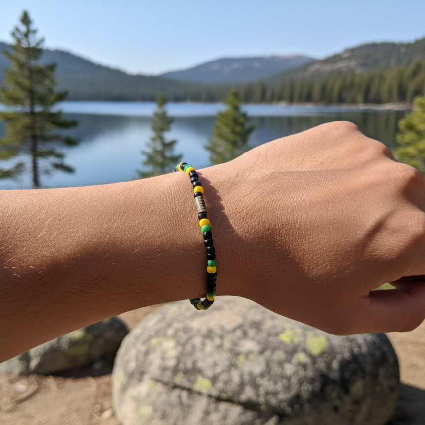 Black, Yellow, And Green Beaded Bracelet