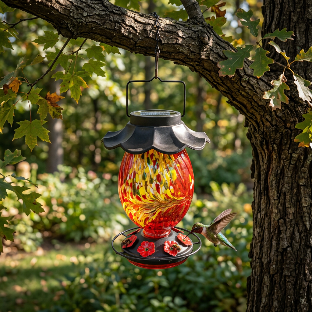 LUJII Solar Powered Color Changing Hummingbird Feeder