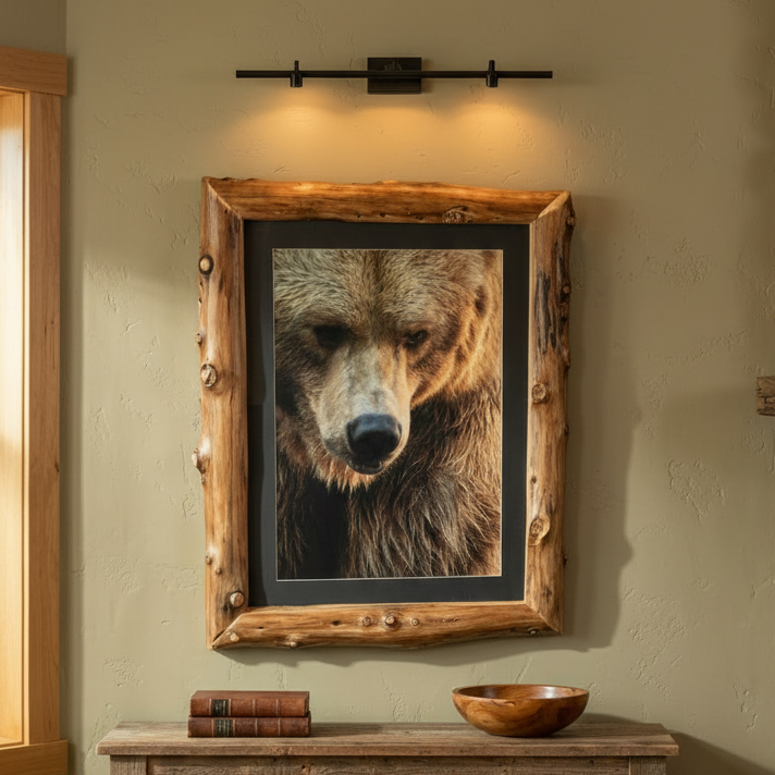 Original Alaskan Grizzly Bear Photo with Custom Log Frame
