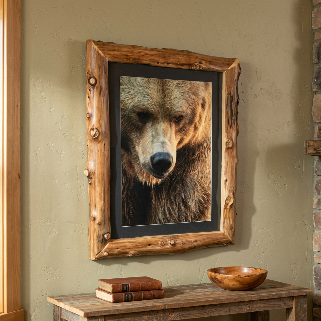 Original Alaskan Grizzly Bear Photo with Custom Log Frame