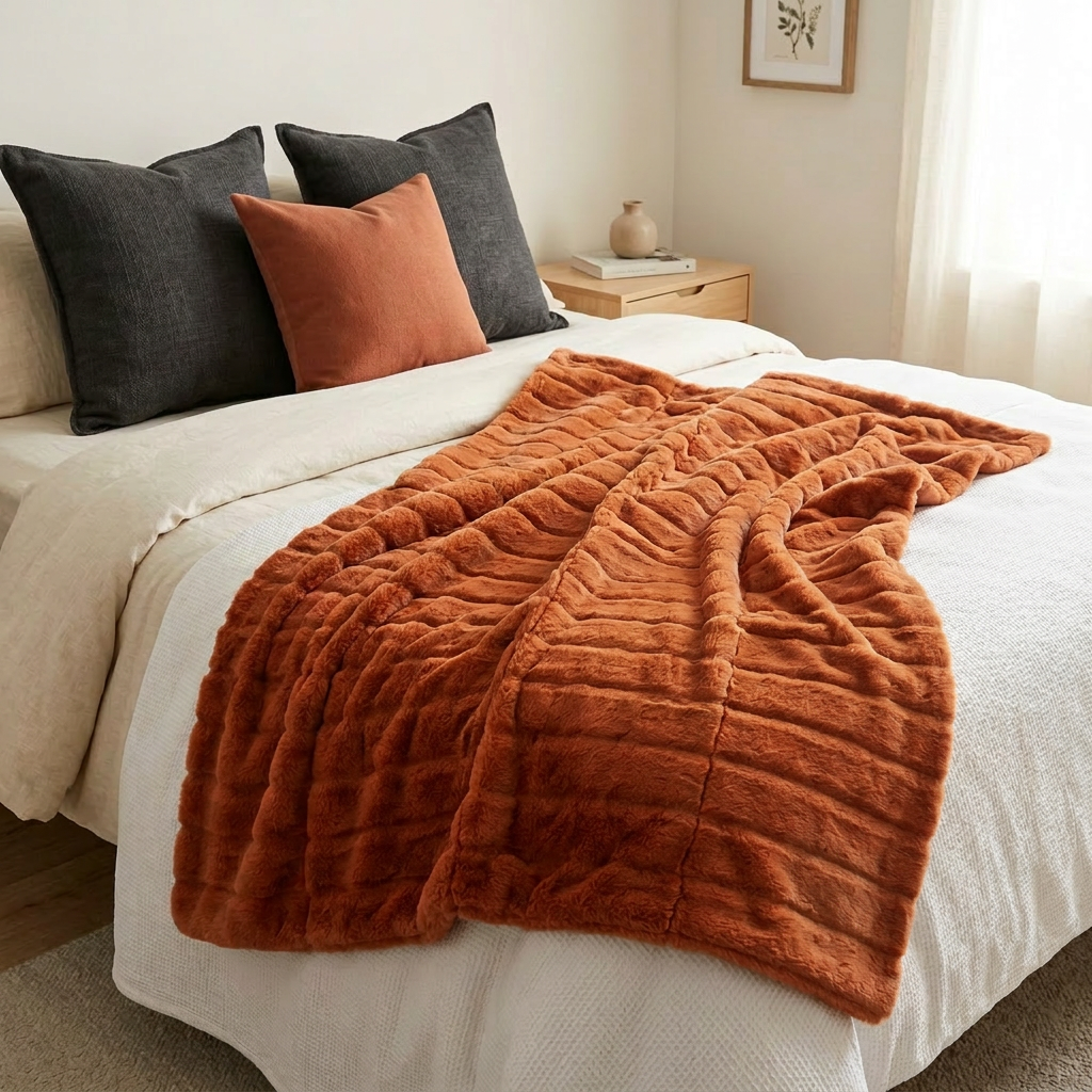 Rachel Zoe Double-Sided Faux Fur Throw Blanket Burgundy 50” x 60”