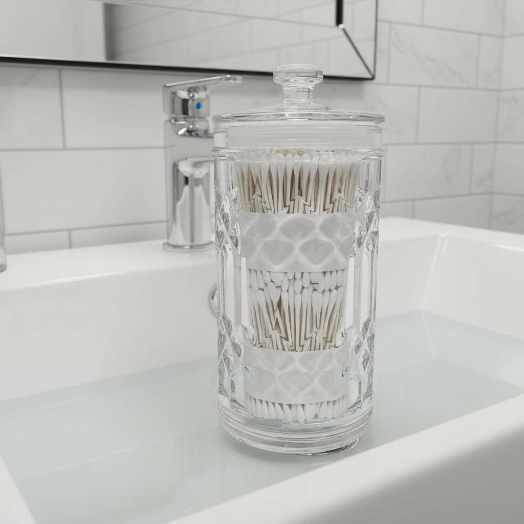 Cotton Swabs in a Glass Container with Lid
