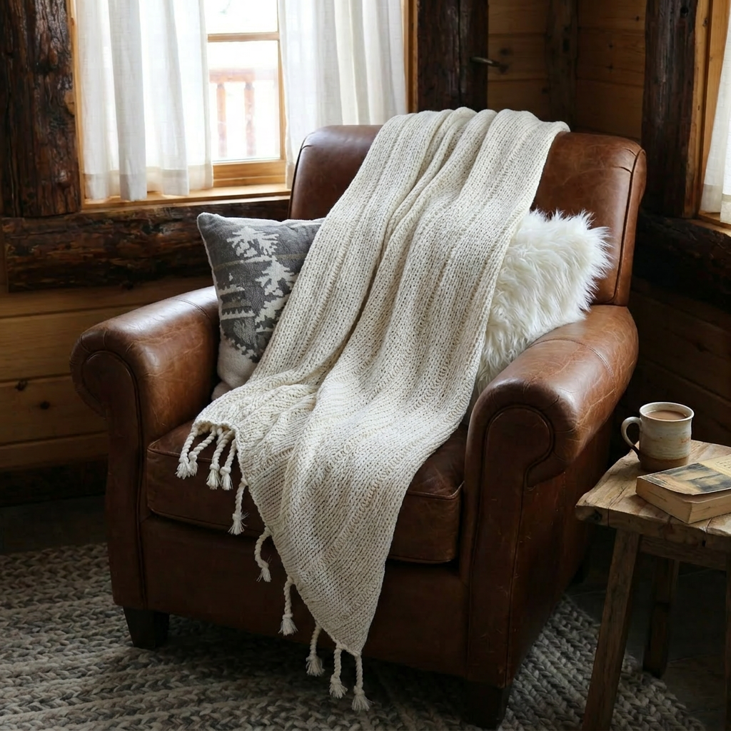 Pottery Barn Bryson White Luxuriously Knitted Soft Throw Blanket 50 x 60 Inches