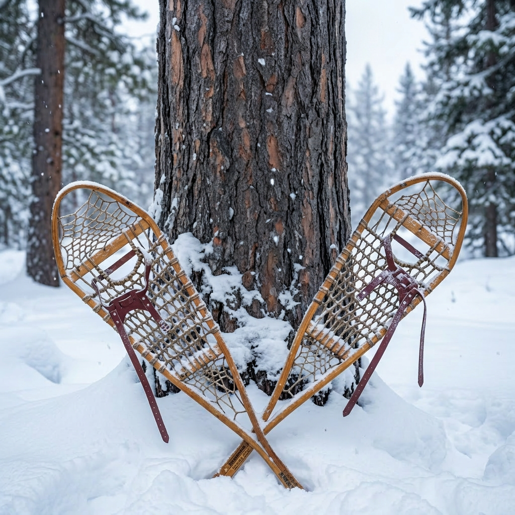Traditional Wooden Design "Mountain Snowshoes" Brand Stamped