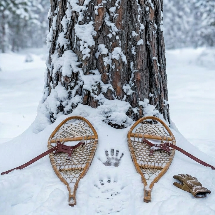 Traditional Wooden Design "Mountain Snowshoes" Brand Stamped