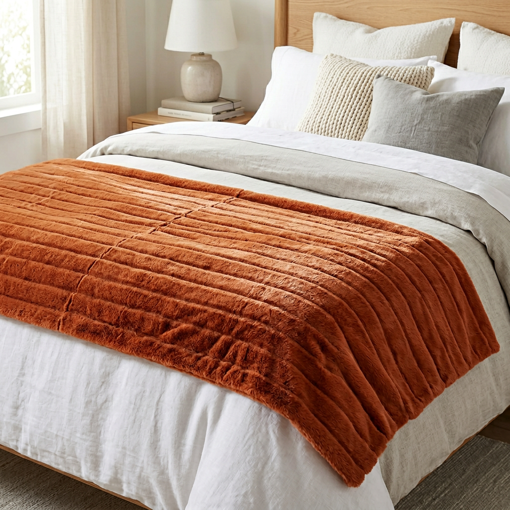 Rachel Zoe Double-Sided Faux Fur Throw Blanket Burgundy 50” x 60”