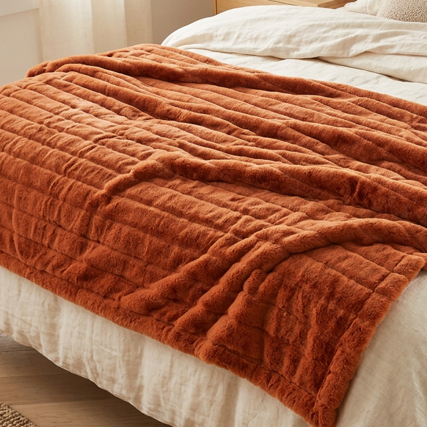 Rachel Zoe Double-Sided Faux Fur Throw Blanket Burgundy 50” x 60”