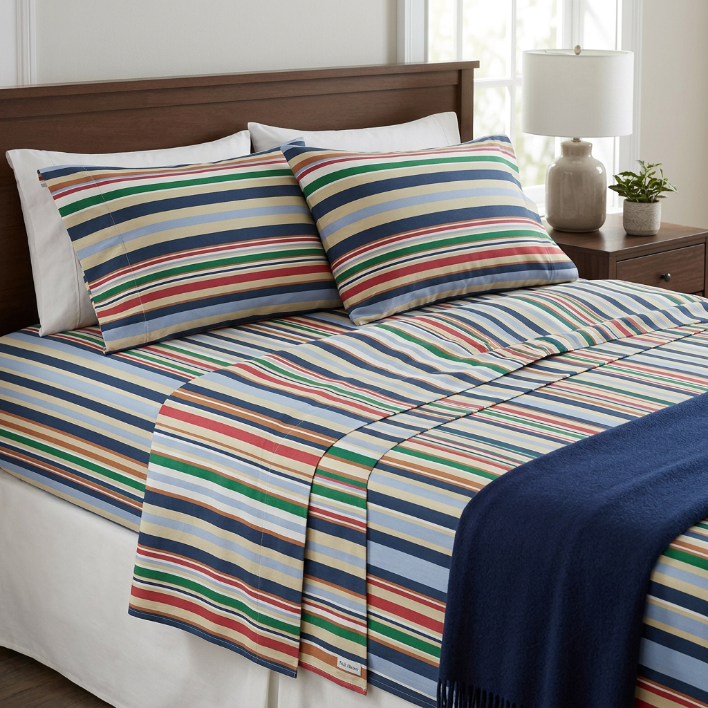 RLL Full Size Sheet Set – Multi-Colored Stripe Pattern with 2 Pillowcases