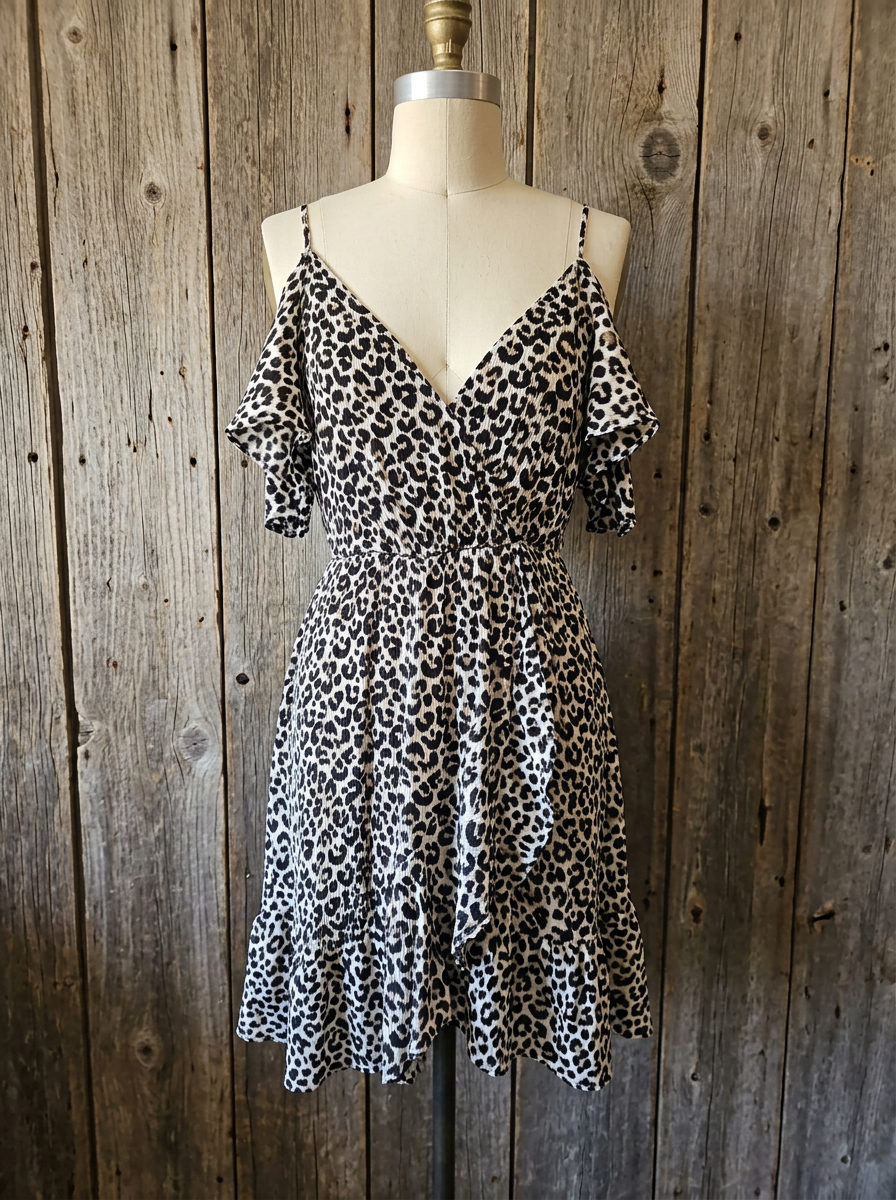 Adam Levine Leopard Print Cold Shoulder Maxi Dress Size Small