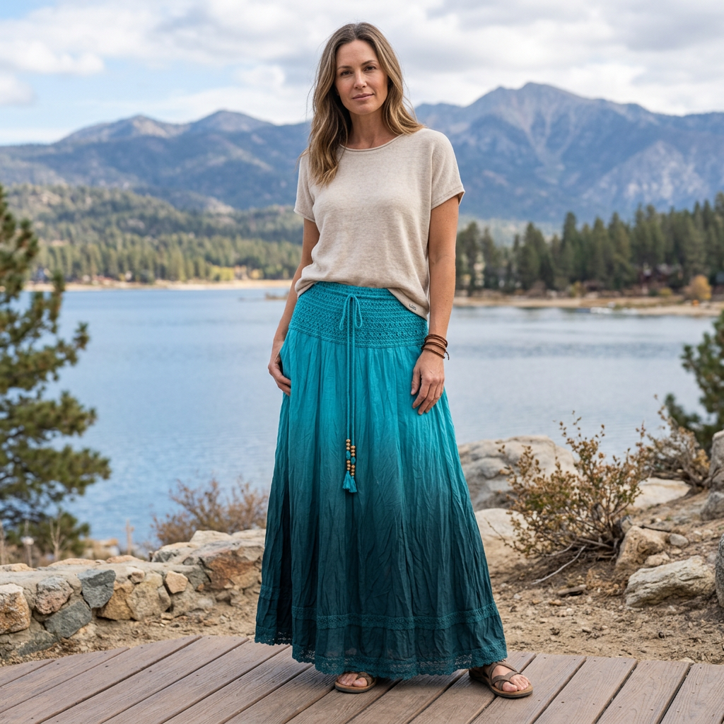Lapis Teal Ombre Skirt – L