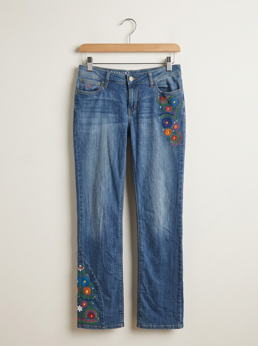 Gypsy Soule Embroidered Bootcut Jeans Size 6 Floral Western Boho Denim