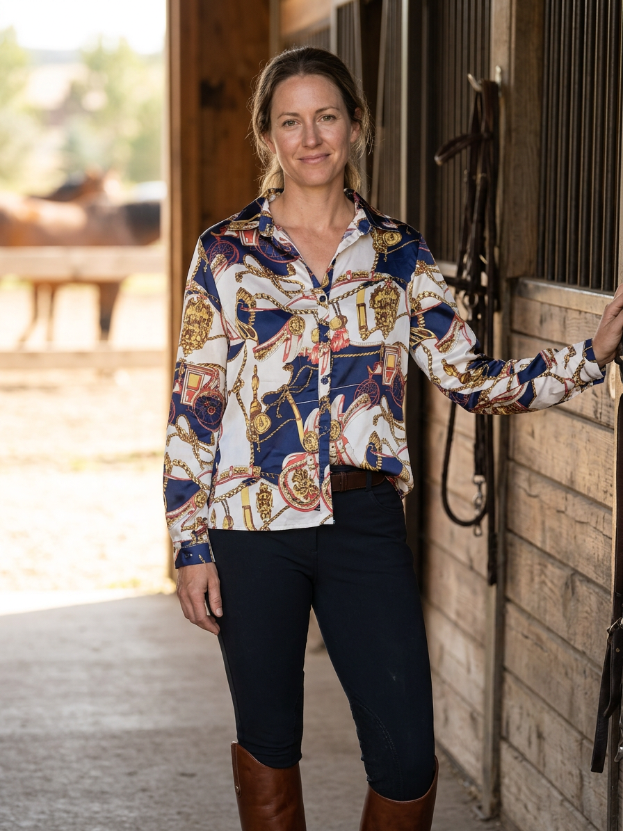 CBR Baroque Chain Print Button-Up Blouse Size S
