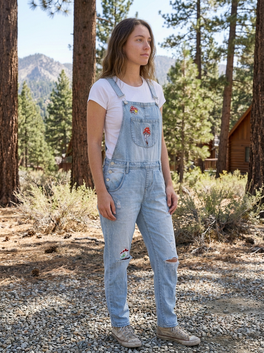 Blank Paige Mushroom Patch Denim Overalls – Size S