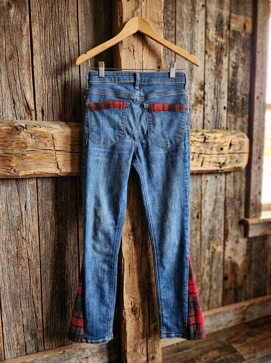 Old Navy Rockstar Super Skinny Jeans Women's Size 2 Custom Plaid Flare Hem Mid Rise Stretch Denim