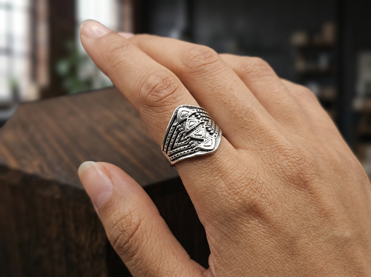 Southwestern Silver-Tone Geometric Ring – Size 7.5