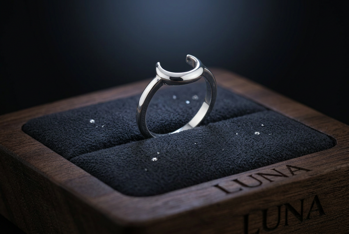 Silver-Tone Crescent Moon Statement Ring – Size 5