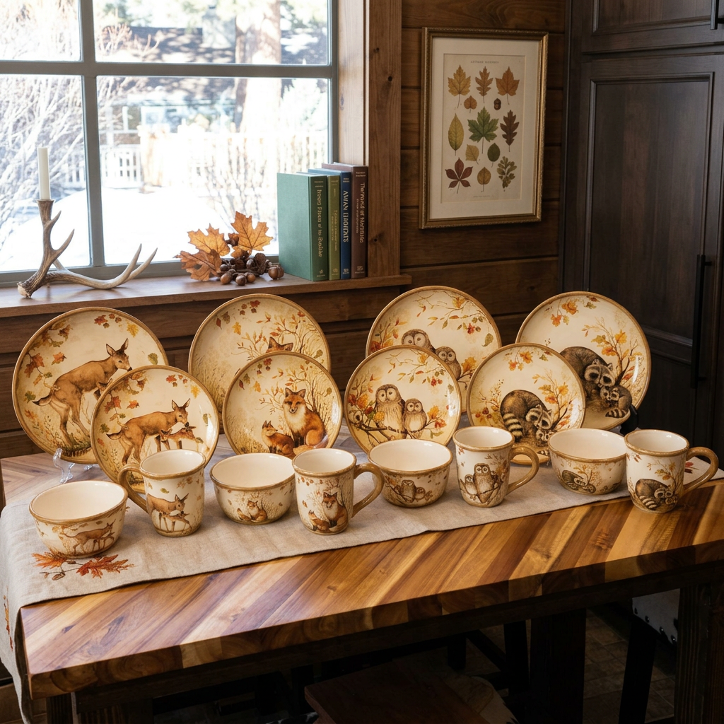 Certified International Pine Forest Animal 16 Piece Dinnerware Set, Service for 4