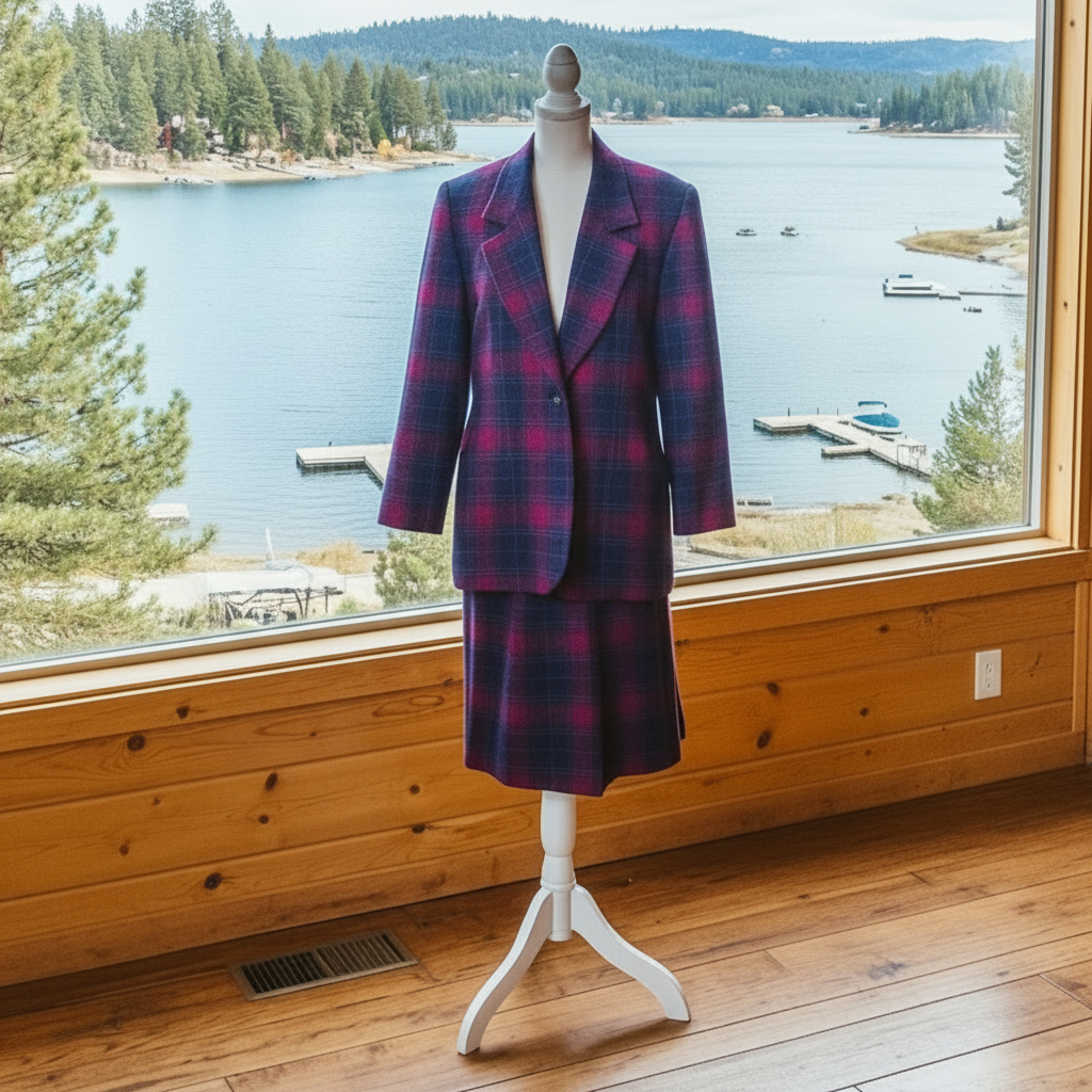 Vintage Pendleton Wool Plaid Skirt Suit Women's Size 12 with Lined Blazer and Skirt
