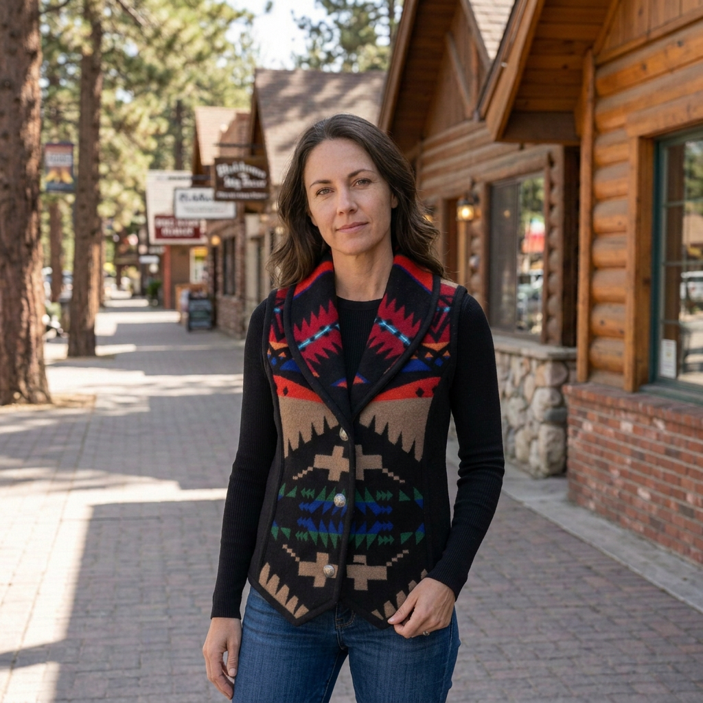 Southwestern Aztec Fleece Vest Women's Small Black Open Front Western Blanket Vest