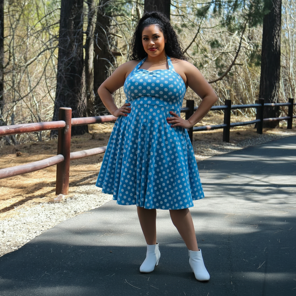 Light Blue Polka Dot Midi Dress Size 4XL