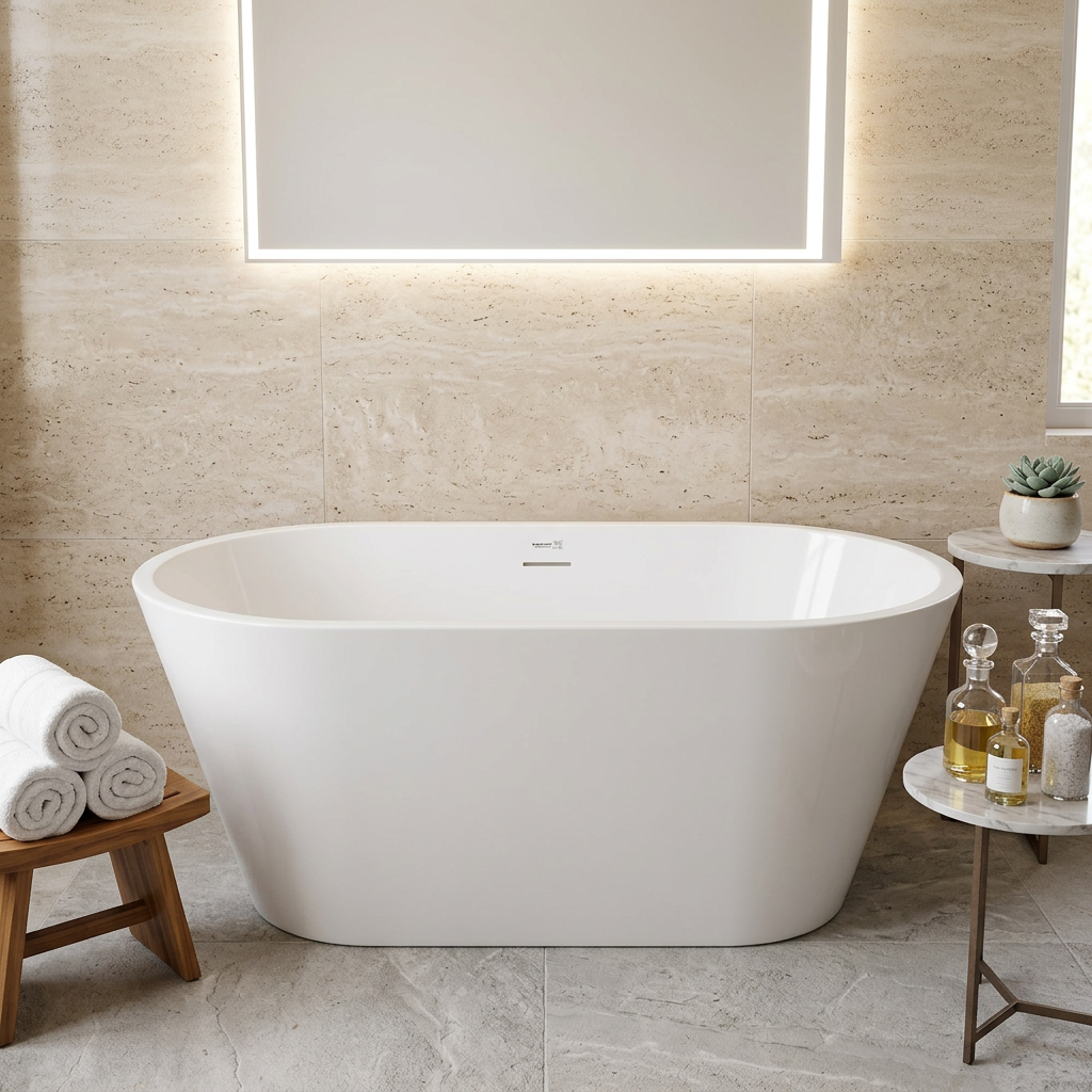 Vanity Art Domme 54" Acrylic Flatbottom Freestanding Non-Slip Bathtub