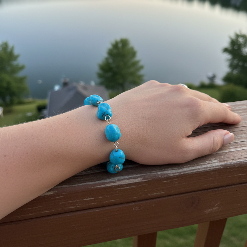 Faux Chunk Turquoise On a Chain Bracelet