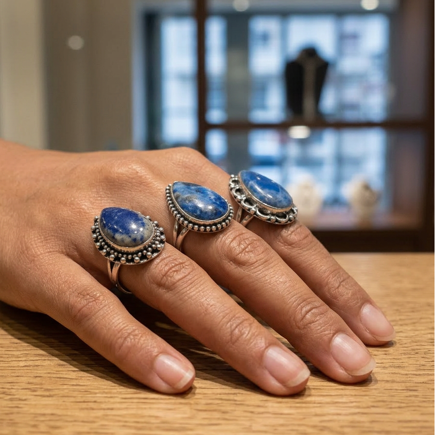Lapis Lazuli Gemstone 925 Sterling Silver Plated Rings