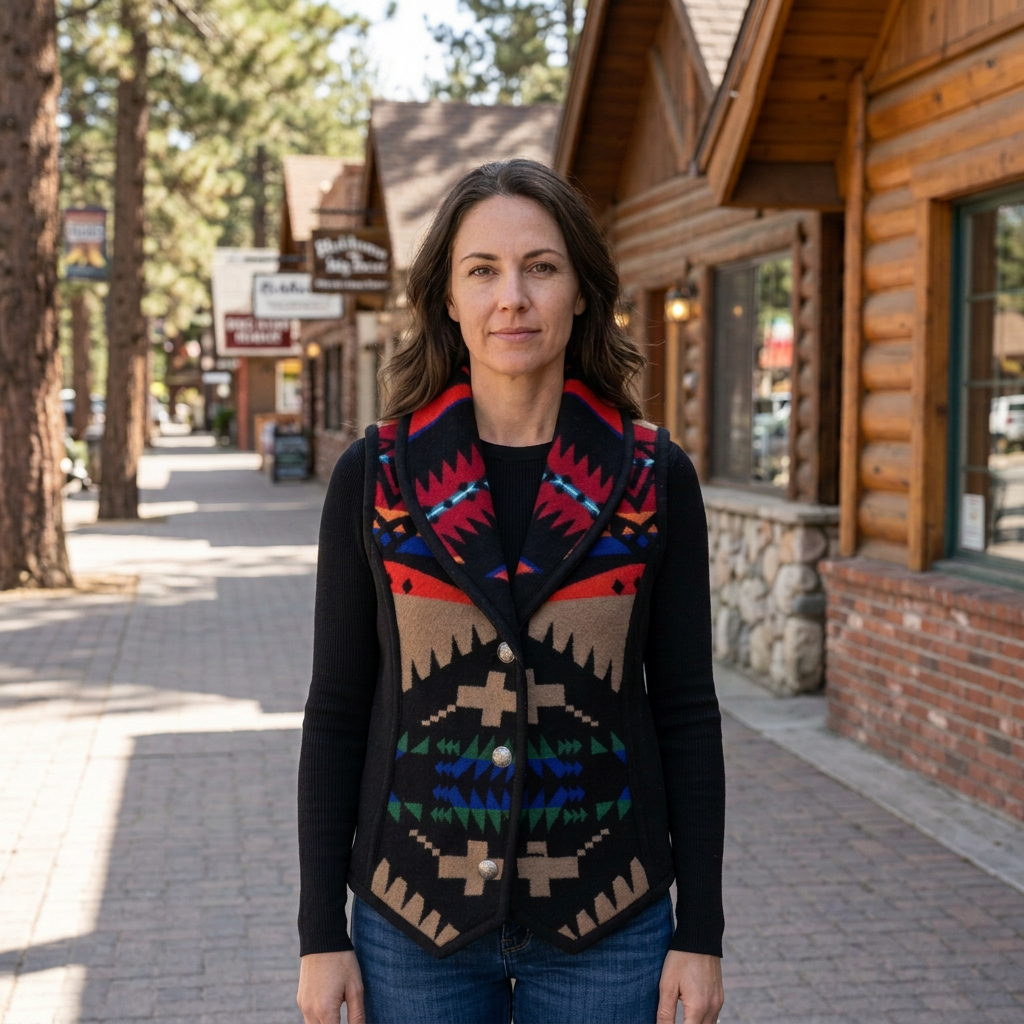 Southwestern Aztec Fleece Vest Women's Small Black Open Front Western Blanket Vest