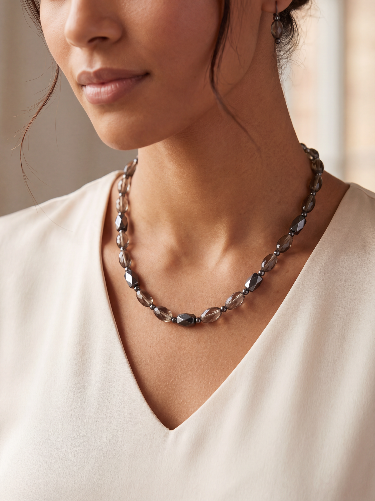 Black & Smoky Gray Convertible Magnetic Necklace & Wrap Bracelet