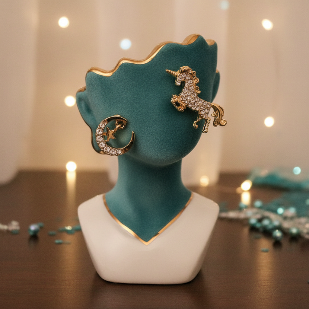 Whimsical Unicorn & Moon Stud Earrings