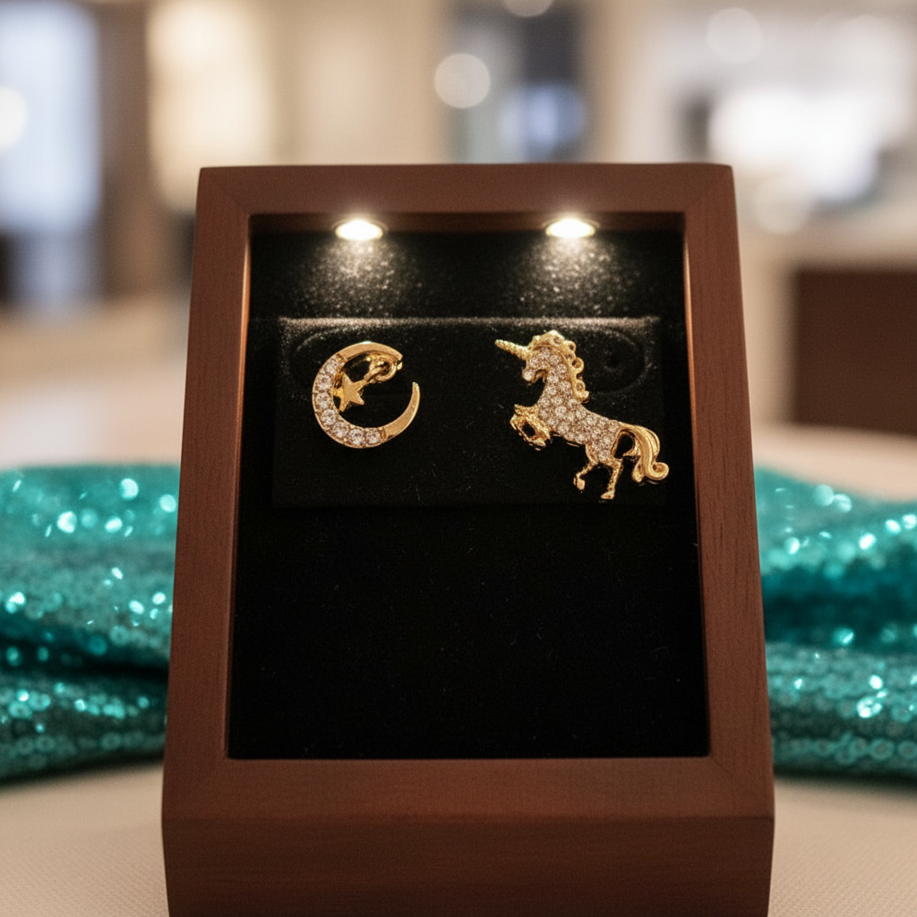Whimsical Unicorn & Moon Stud Earrings
