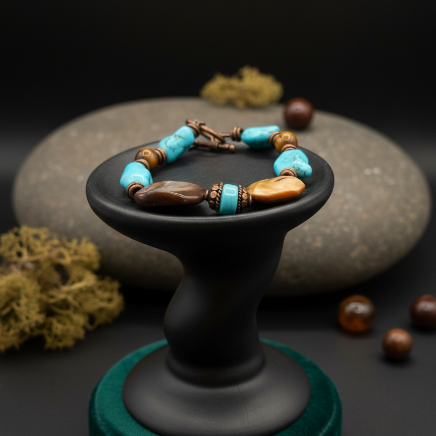 Faux Chunky Turquoise And Gemstone Beaded Bracelet