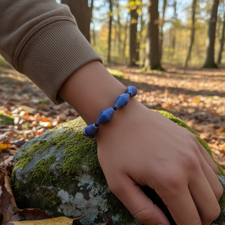 Blue Paper Bead Stretch Bracelet