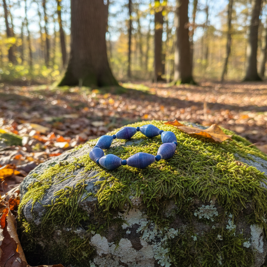 Blue Paper Bead Stretch Bracelet