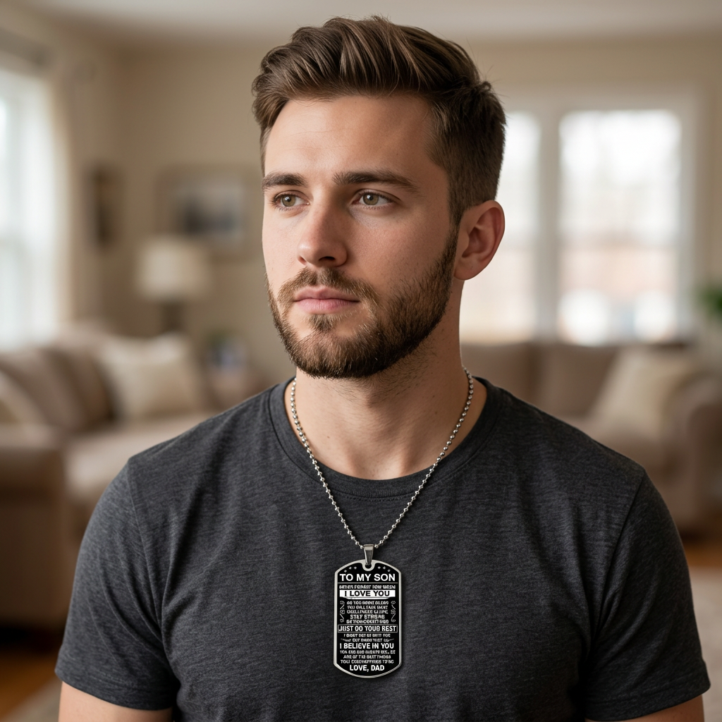 To My Son From Dad Dog Tag Necklace