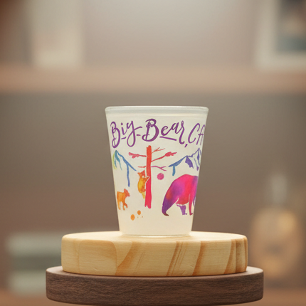 Big Bear California Watercolor Drip Shot Glass