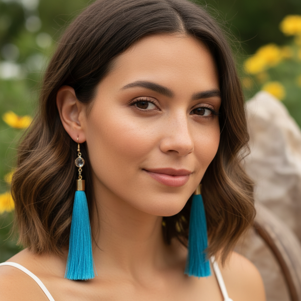 Wonderful Blue Fringe Dangle Earrings