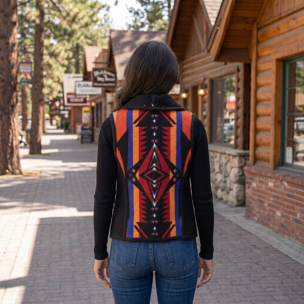 Southwestern Aztec Fleece Vest Women's Small Black Open Front Western Blanket Vest