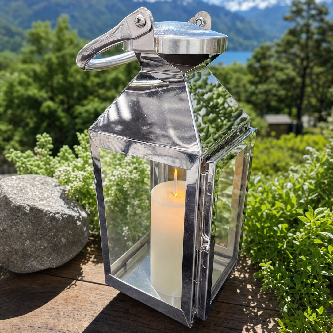 10" Metal Glass Candle Lantern