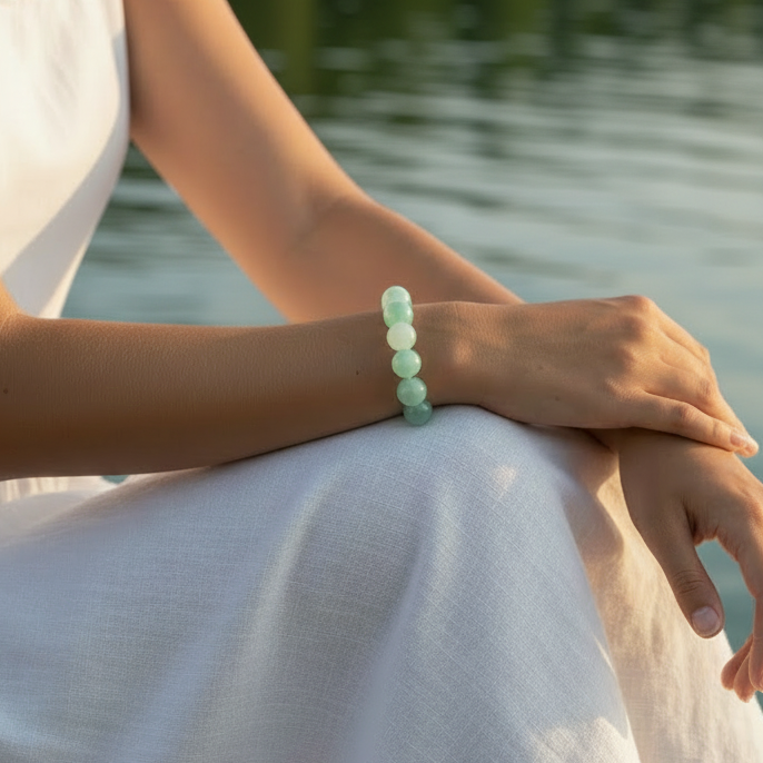 Green And White Beaded Bracelet