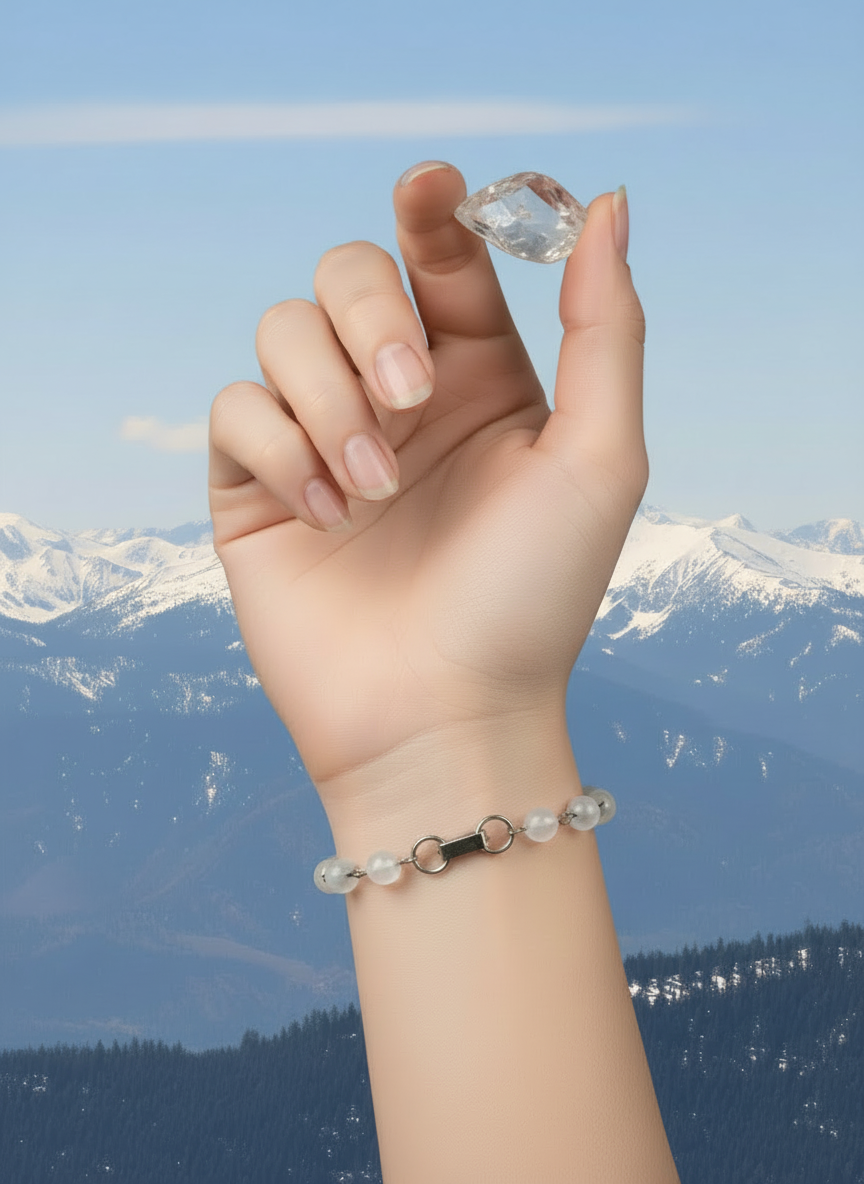 Selenite Bead Bracelet With Silver Toned Clasp
