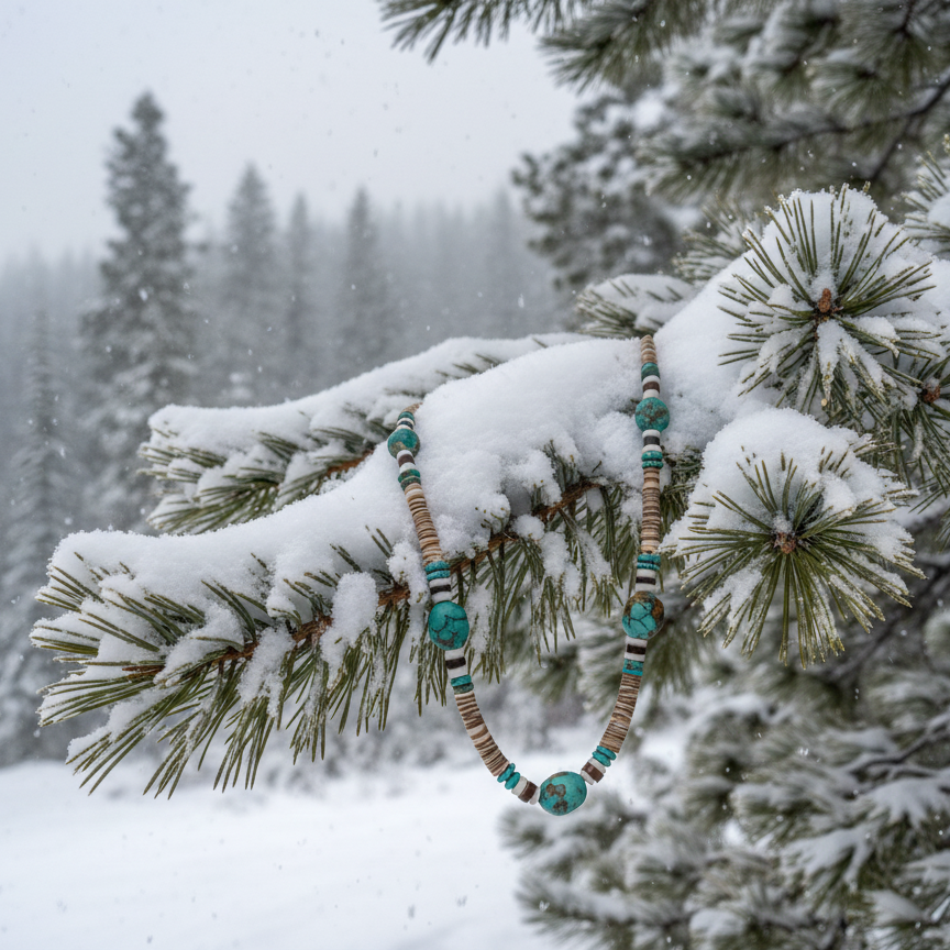 Vintage Large Nugget-Style Turquoise Beads With White Shell Heishi Beads