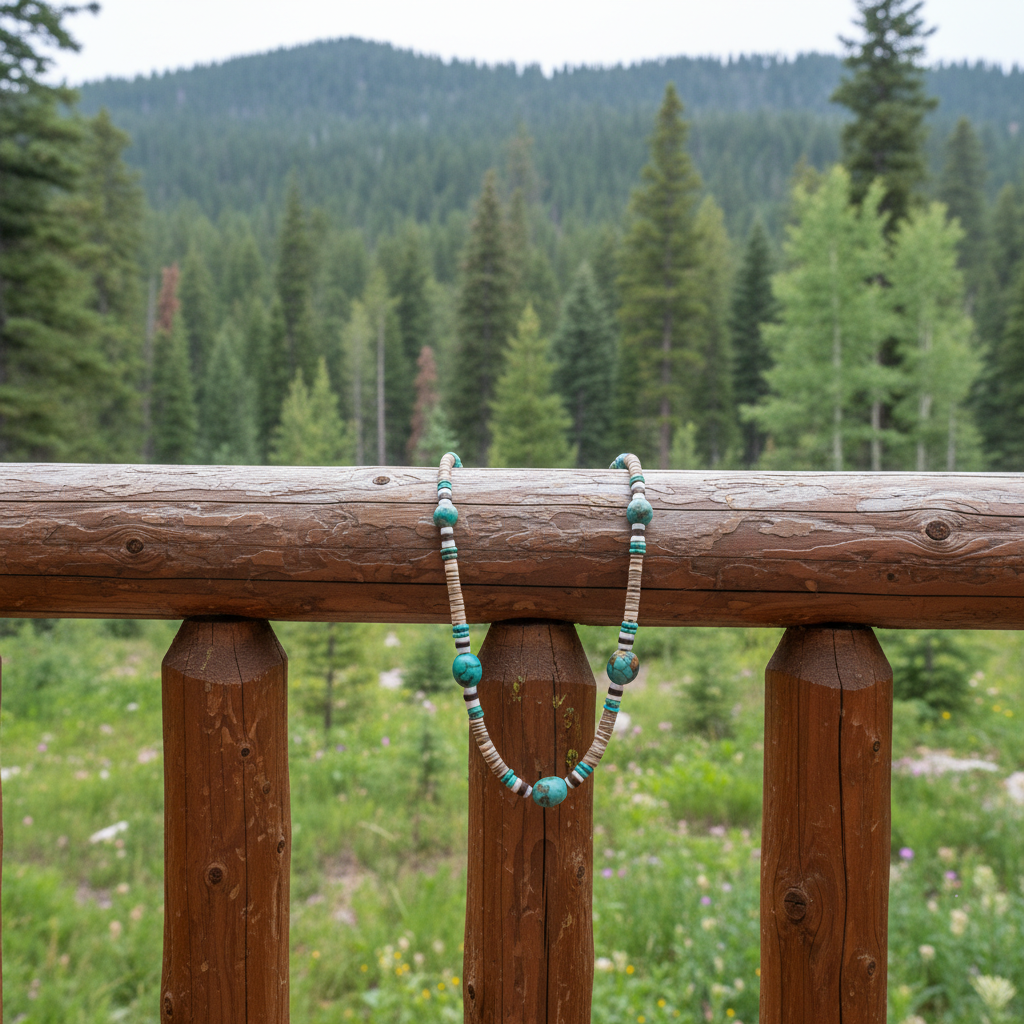 Vintage Large Nugget-Style Turquoise Beads With White Shell Heishi Beads