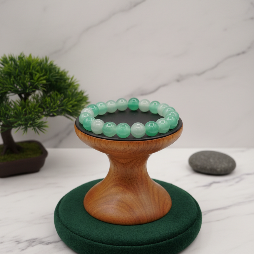 Green And White Beaded Bracelet