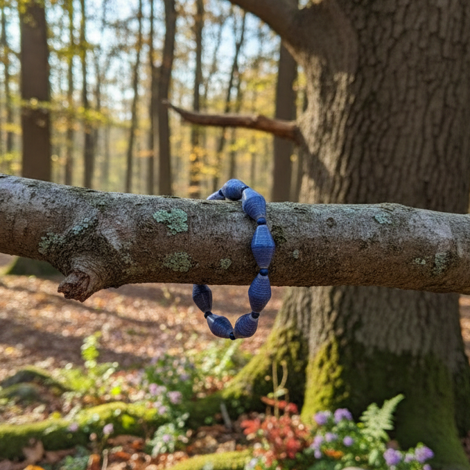 Blue Paper Bead Stretch Bracelet