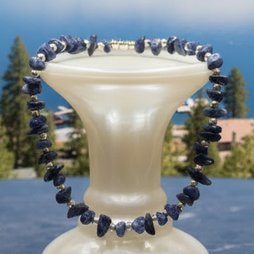 Natural Sodalite Gemstone Beaded Anklet With Twist Clasp