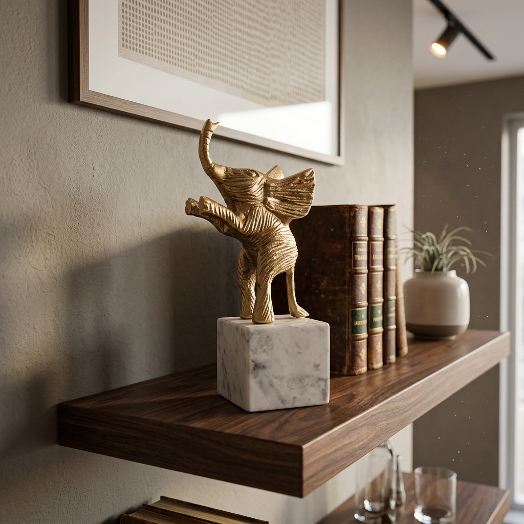 Golden Elephant Figurine With The Trunk Up