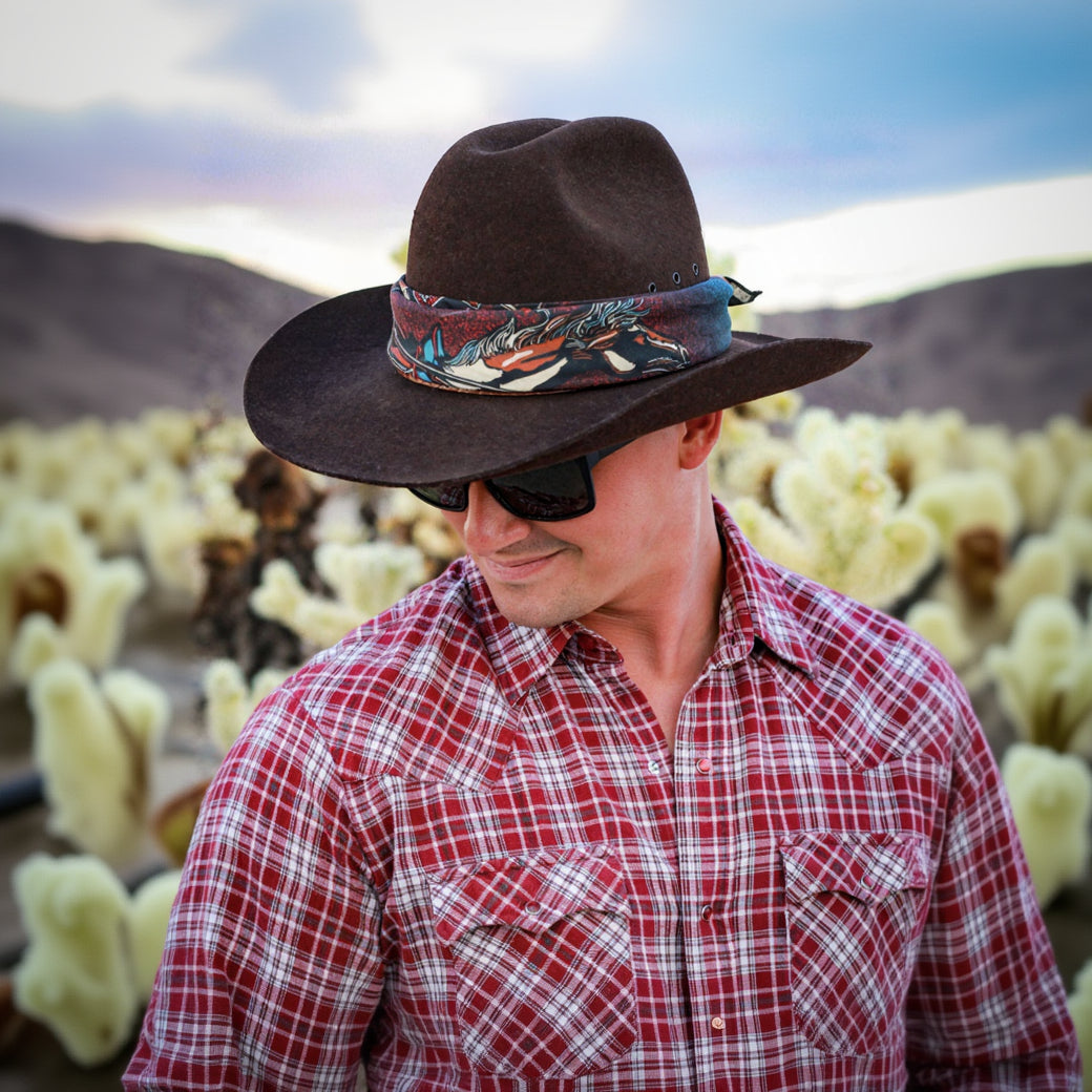 stetson pony express cowboy hat brown felt size 7 1/4 custom bandana hatband western hat