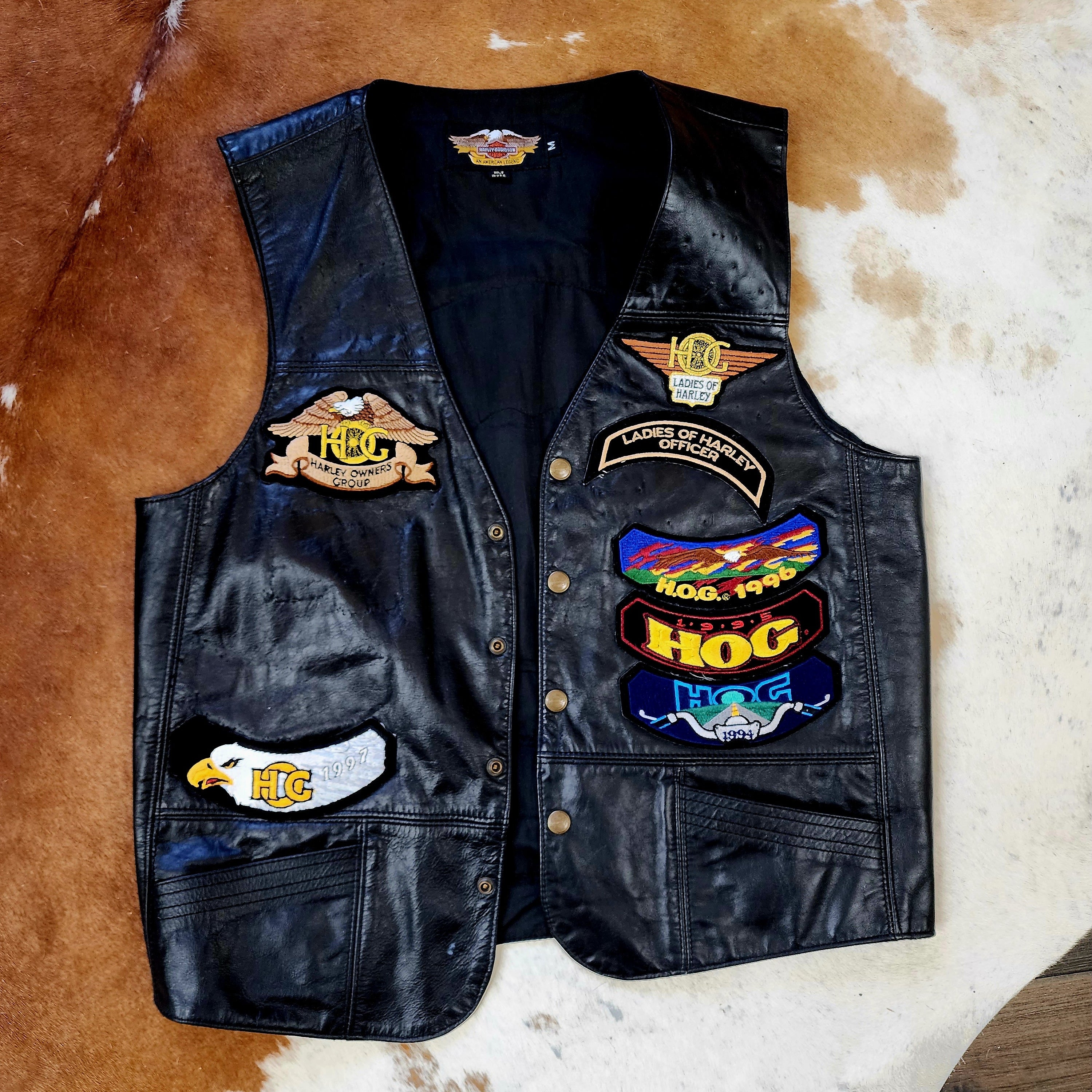 Harley Davidson Hog Black Leather Women’s Vest Patched Bikers Vest