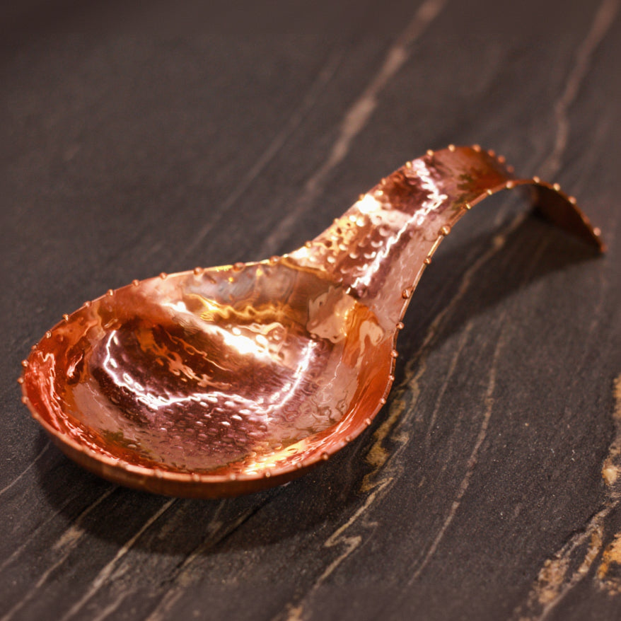 Copper Spoon Rest with Hammered with Rimmed Accent